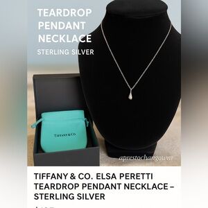 🩵 Tiffany Elsa Peretti Teardrop Pendant Necklace – St Silver/Box and Pouch